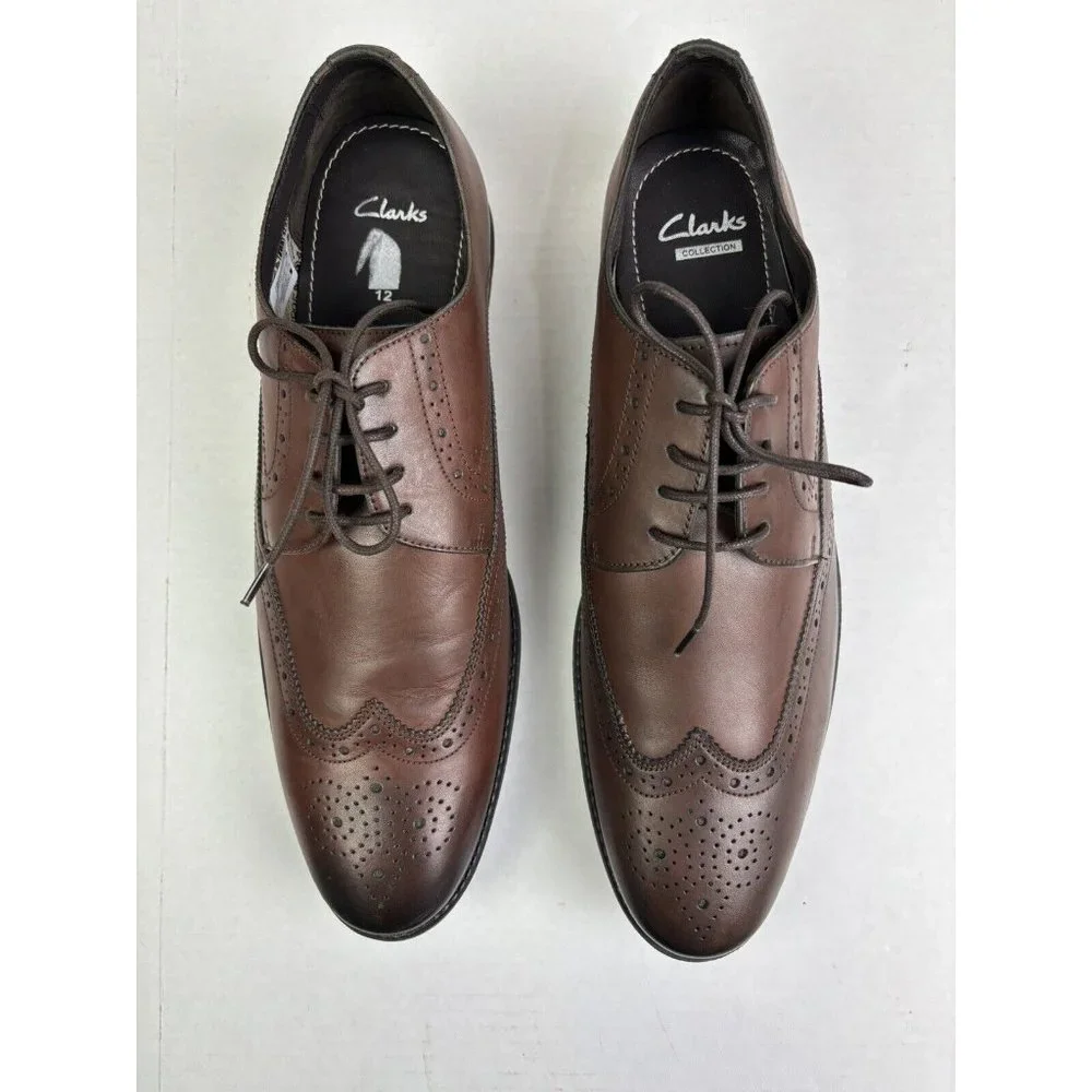 NEW CLARKS Chart Limit Brouge Lace Up Brown Leather Shoes Men's 12 Career Oxford
